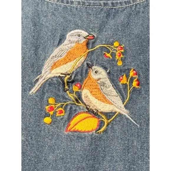 Vintage National Wildlife Federation Denim Jumper Dress Birds Pockets Large - Picture 5 of 10